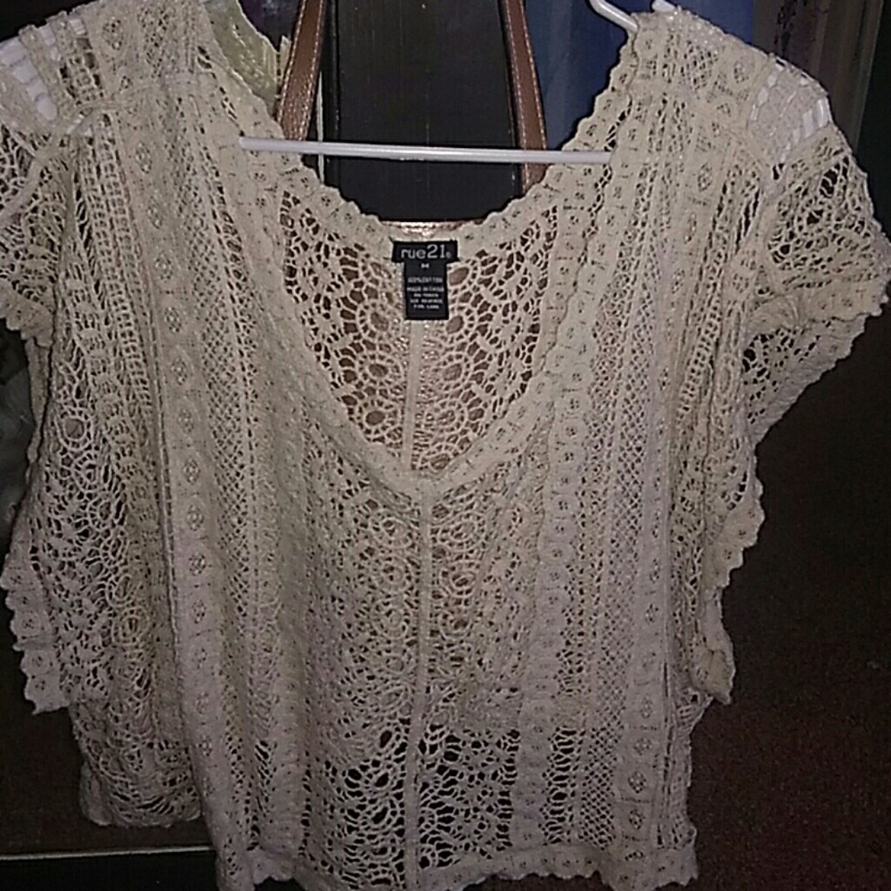 Cream see through sleeveless crop top